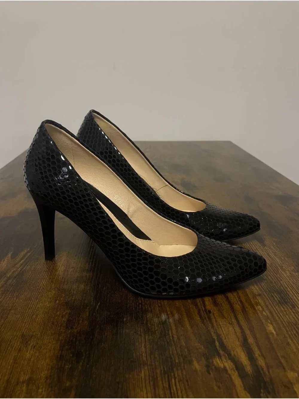 Black Snakeskin Embossed Stiletto Heels